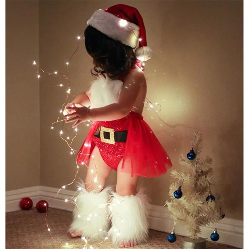 Kalėdų Naujagimių Bamblys Baby Girl Rankovių Nėriniais, Blizgučiais Tutu Apynasrio Bodysuit Apranga, Drabužiai Kalėdos Cute Girl Drabužiai