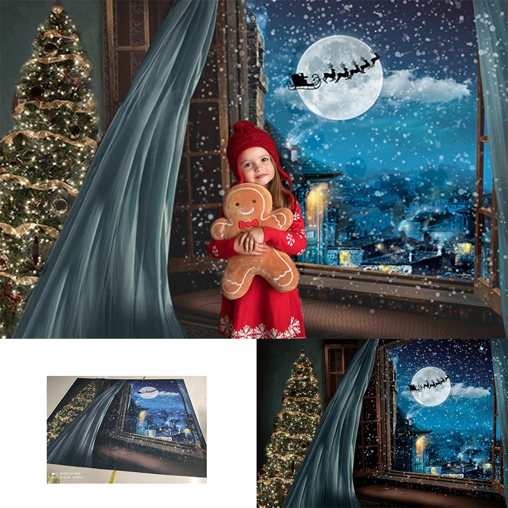 Kalėdų Snaigės BIg moon medžių Fone Vainikas Medienos Baby Vaikų Fotografijos Fone Blizgučiai Šalis Lempos Dekoras Reklama