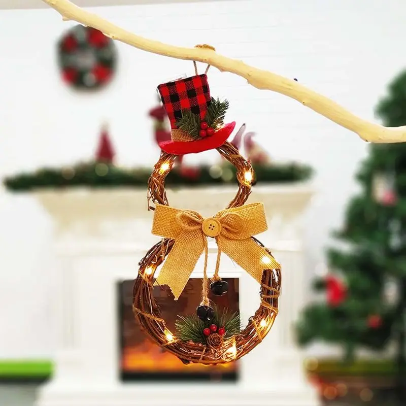 Kalėdų Vainikas Girliandą Durų Lango Sienos Kabo Ornamentas, Papuošimas Rotango su Laivapriekio Pušies Kankorėžių Raudonos Uogos ir 10 Aiškios Šviesos
