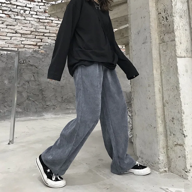 Kelnės Moterims Laisvalaikio Kasdien Streetwear Korėjos Stiliaus Kietas Prarasti Harajuku Moterų Velvetas Pluoštas Elegantiškos Mados Pločio Kojų Naujas Ulzzang