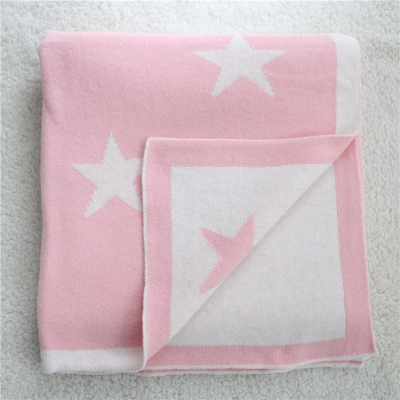 Klasikinis grįžtamasis super minkštos Medvilnės megzti blue star naujagimio priėmimas, antklodė, rožinis megztas Kūdikių Antklodė baby sport dangtis