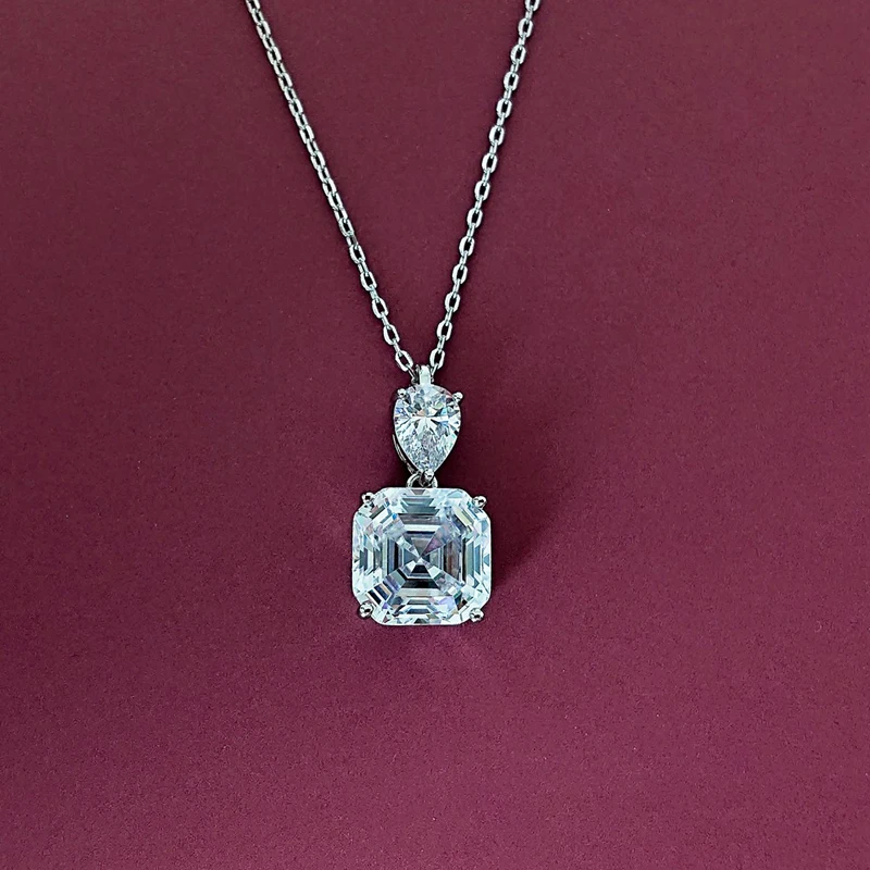Knobspin 925 Sterlingas Sidabro Vestuvių Karoliai Pakabukas Moterų 10*10mm Didelis Anglies Deimantinio Jubiliejaus Dovana Fine Jewelry