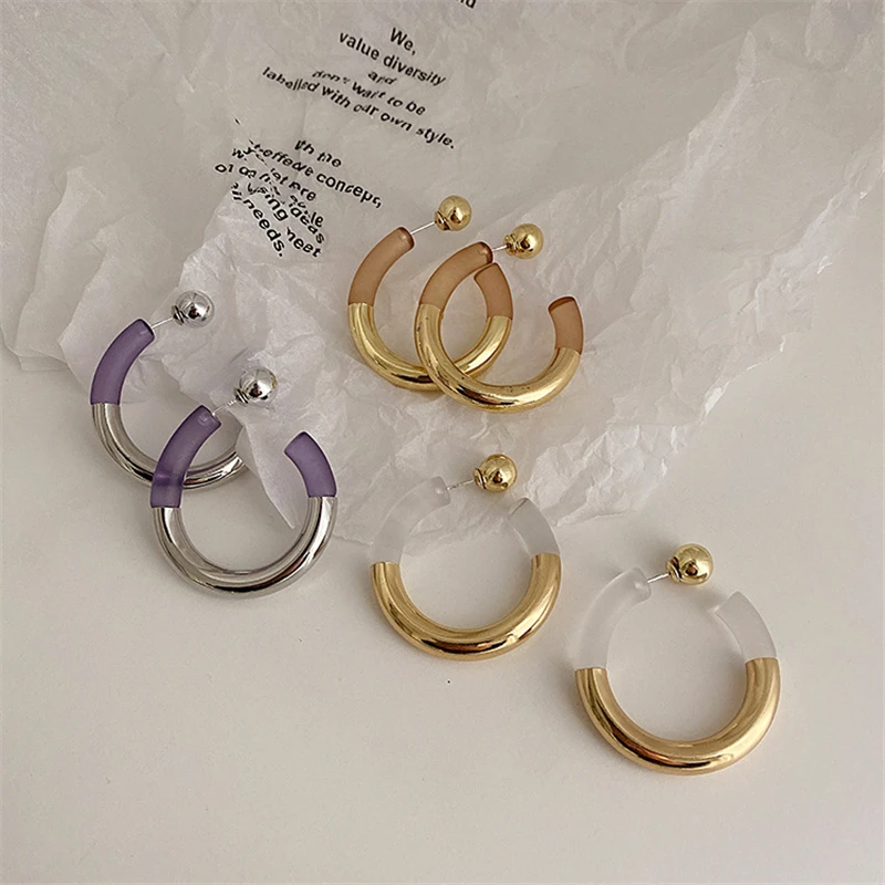 Korėjos minimalistinio Skaidrus Akrilo Geometrinis Turas hoopas Auskarai aukso metalo mados auskarai estetinė biuro papuošalai