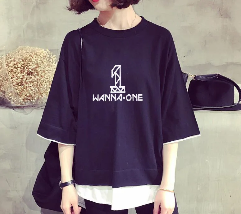 Kpop EXO laisvi marškinėliai moterims korėjos du KARTUS Vasaros medvilnės Harajuku Netikrą dviejų dalių, trumpomis rankovėmis marškinėlius NORIU VIENĄ drabužius