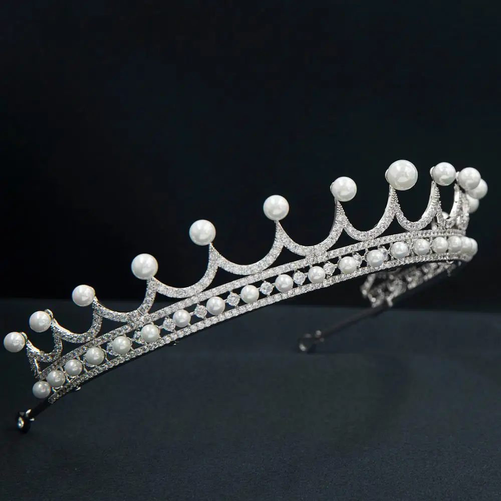 Kubinių Zirconia Royal Replika Tiara, Vestuvių,Perlai Princesė Rožančiai Diadem Girl,Prom,Šalies Galvos Papuošalai CH10368