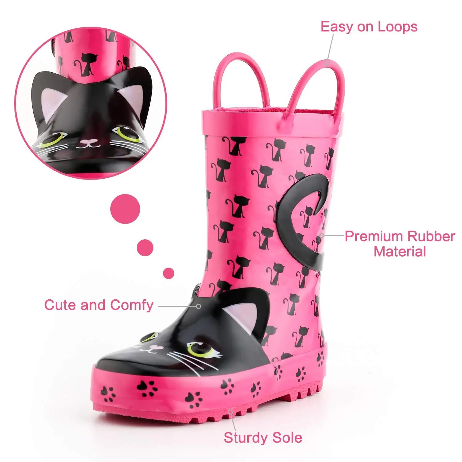 KushyShoo Vaikams Lietaus Batai Mergina Guminiai Batai su 3D Rožinė Kačių Modelius Vaikų Puikus Rainboots Vandens Batai Kalosze Dla Dzieci
