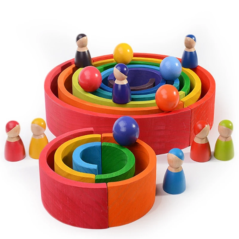 Kūdikių Montessori Žaislai Vaikams Vaivorykštė Medinių Blokas Žaislai, Edukaciniai Žaislai, skirti Vaikams nuo 3 Metų Kamino Blokai Medienos Matematikos Žaislas