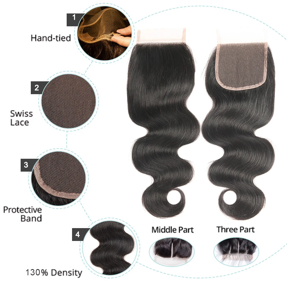 Kūno Banga Nėrinių Uždarymas Su Ryšulių Malaizijos Plaukų Ryšulius Su Uždarymo Šlapias Ir Banguoti Ryšulius Su Uždarymo Remy Human Hair