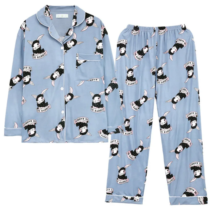 L-4XL Pižama Nustatyti Mielas Triušis Modelis Moterų Sleepwear Medvilnės Homewear Animacinių filmų Pižama Ilgas Kelnes Plius Dydis Moterų Dėvėti Miegamojo