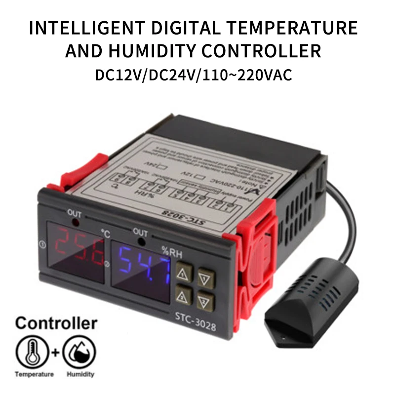 LCD Skaitmeninis Hygrostat Termostatas Drėgmės, Temperatūros Reguliatorius AC 110V-220V Reguliatorius Šildymo Aušinimo Kontrolės STC-3028