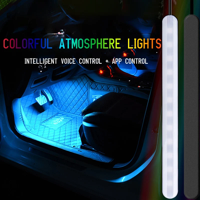LED dienos Šviesos Automobilio Salono Grindis, Koja Lempa USB Žiebtuvėlis RGB APP Nuotolinio Balso Muzikos Valdymo Auto Atmosfera Žibintai