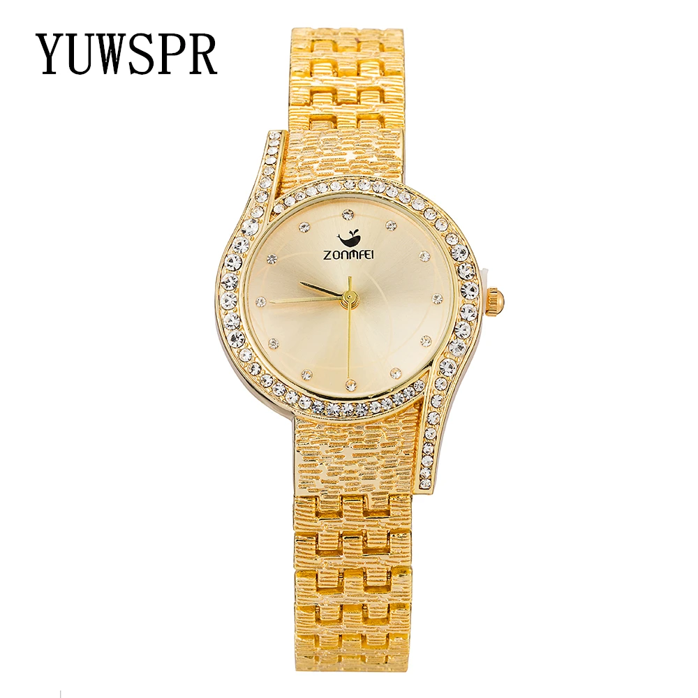 Laikrodžiai Moterims 3 VNT Mados Žiūrėti Elegantiškas Diamond Apyrankės Mados Ponios Laikrodis Moteris Dovaną ZM012-Ruda