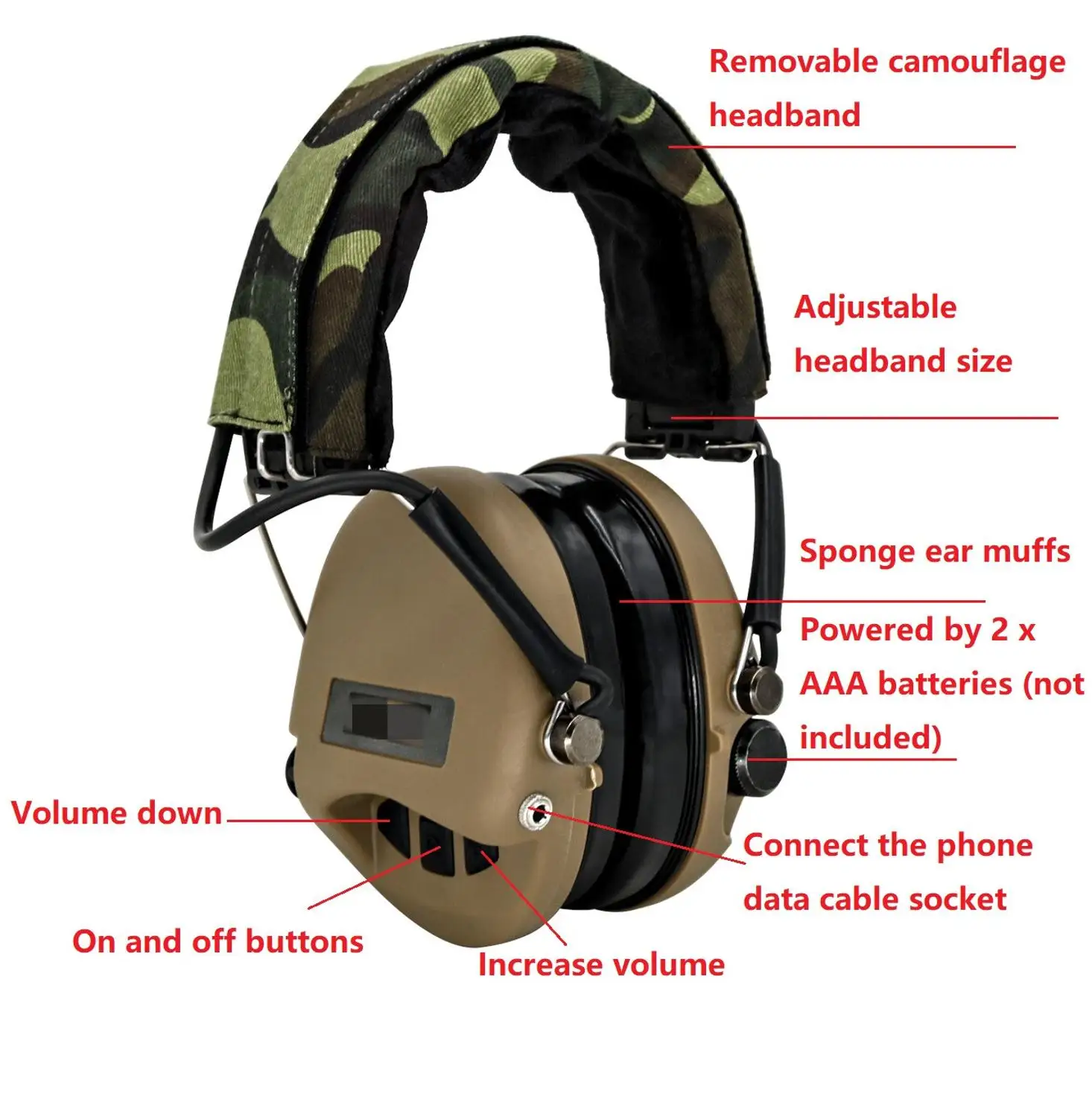 Lauko medžioklės IPSC šaudymo ausinių taktinis klausos apsauga, apsauginės ear ausines triukšmą ausinės DE