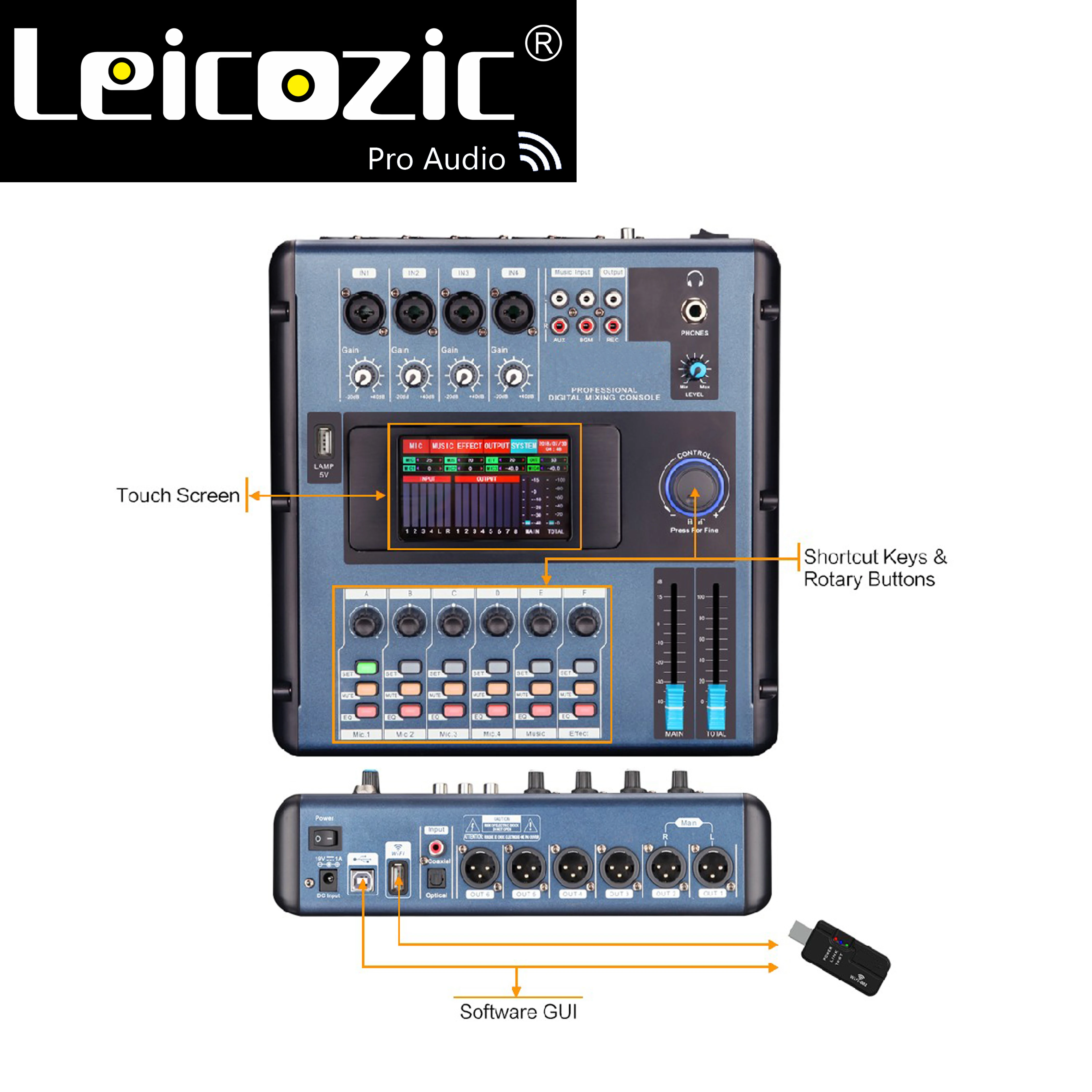 Leicozic MD200 Mini Skaitmeninis maišytuvas susieti su KOMPIUTERIO WIFI ar USB Skaitmeninis Maišymo Konsolės ekrano liečiamų už juostos,koncertų,vakarėlių