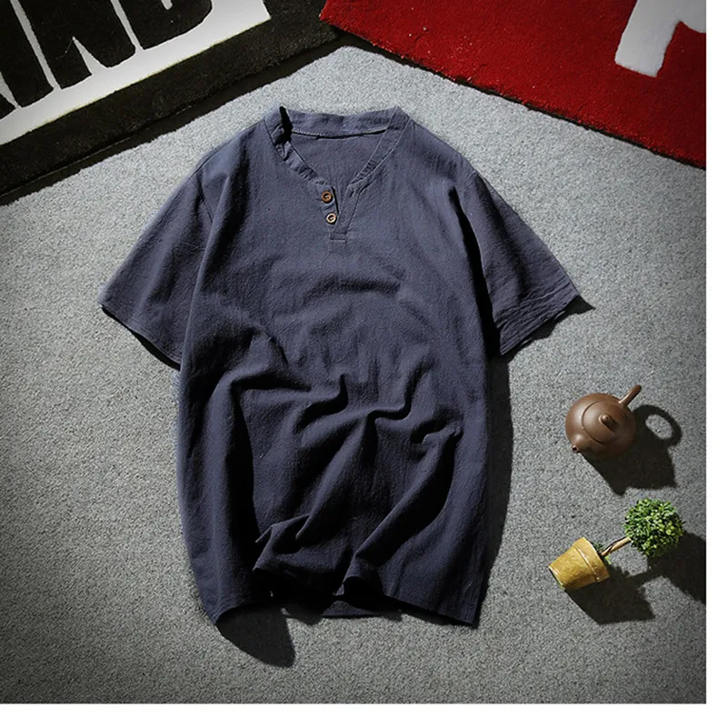 Lino Vyrų Marškinėliai Kinijos Kultūra vyriški Marškinėliai Slim Trumpas Rankovės Prekės 2020 M. Vasarą Vyrams Marškinėliai Kvėpuojantis Azijos Plius dydis M-5XL 6XL
