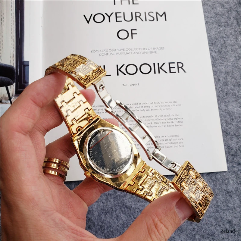 Mados kvarciniai laikrodžių vyrams, Prekės ženklo prabangus Retro aukso nerūdijančio plieno žiūrėti vyrų aukso mens watch reloj hombre