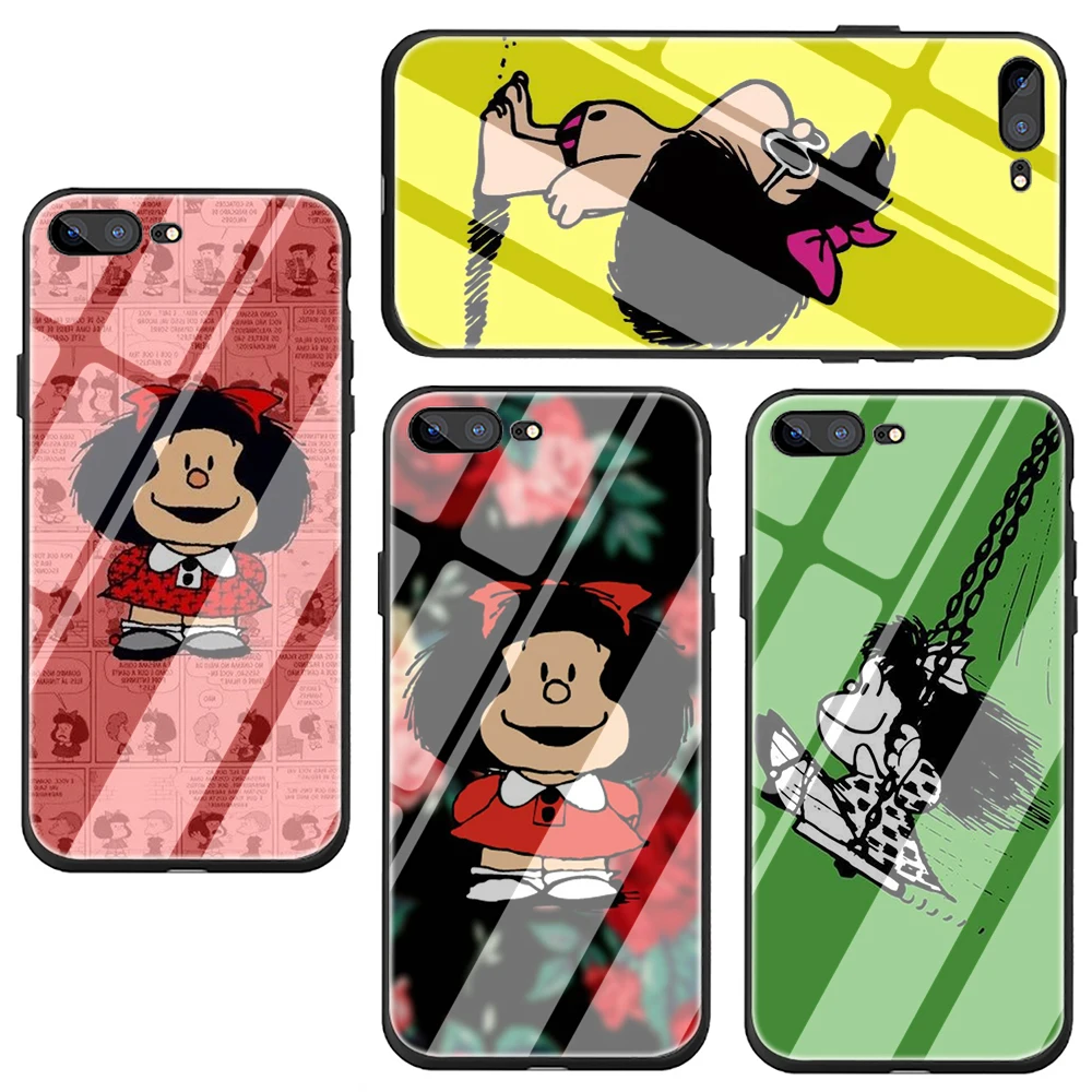 Mafalda Grūdintas Stiklas TPU Juodo Dangtelio Case for iPhone 5 5S SE 2020 6 6s 7 8 plus X XR XS 11 pro Max