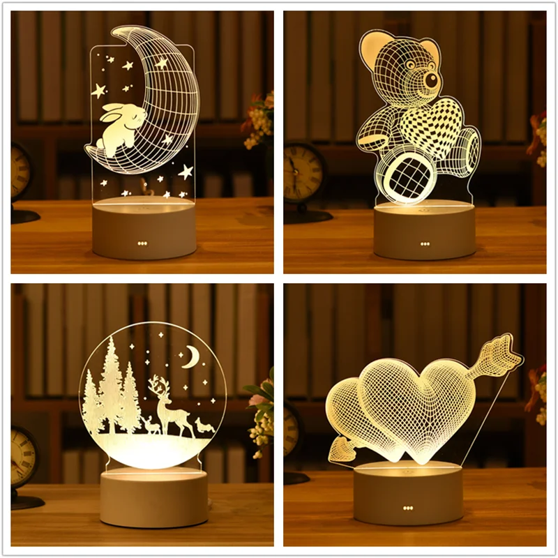 Meilė 3D Lempos Akrilo LED Nakties Šviesos Vestuvių Dekoravimo, Kūdikių Dušas Gimtadienio Triušis Velykų Apdailos Valentino Diena Dovana