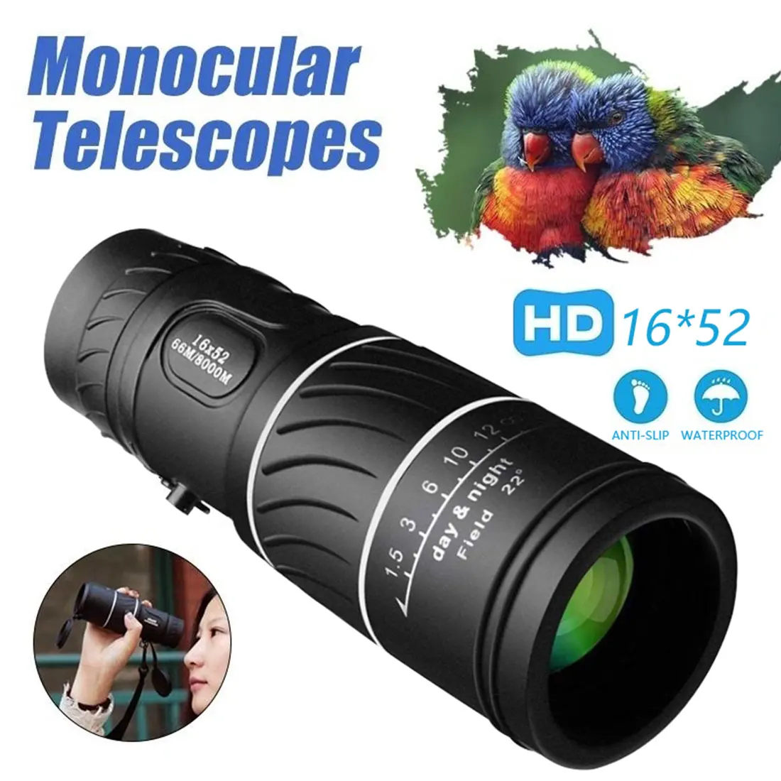 Monokuliariniai 16x52 Aukštos Kokybės Teleskopas Žalia Filmas Optinis Medžioklės Turizmo Sritį Teleskopas tolimojo Priartinimo Naktinio Matymo Karšto Pardavimo