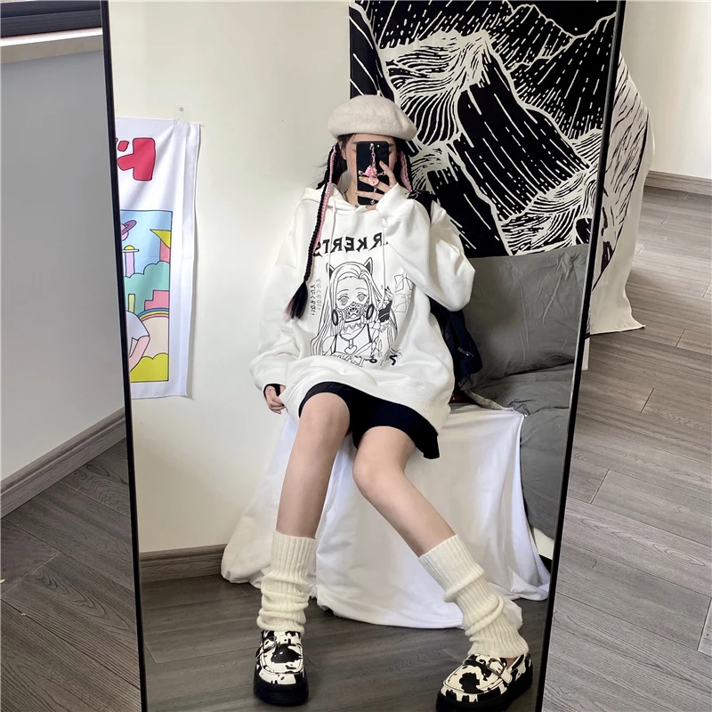 Moterų Palaidinukė Hoodie Anime Spausdinti Harajuku Viršuje Streetwear Derliaus Dropshipping Punk Megztinis Ilgomis Rankovėmis Juoda Gotikos Drabužių