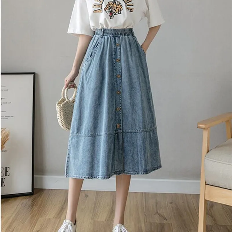 Moterų Sijonas Vintage Drabužių Džinsinio Ilgi Sijonai, Mėlyna Harajuku Vasaros Aukšto Juosmens Streetwear 2020 Naują flowy Mados Pavasario