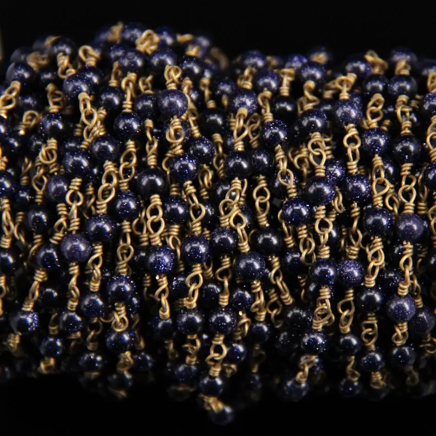 Mėlyna r. Goldstone ' o 4mm Apvalus granulių Rožinio Grandinės,Perlas Akmuo granulių Nuorodą Žalvario Viela Suvynioti Grandinės,Mados Karoliai, Apyrankės Juvelyrikos Amatais