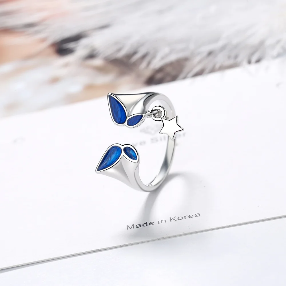 Mėlynas Drugelis Star 925 Sterlingas Sidabro Reguliuojamas Šalis Žiedas Moterims Dizainerio Mados Mielas Korėjos Gyvūnų Papuošalai, Dovanos