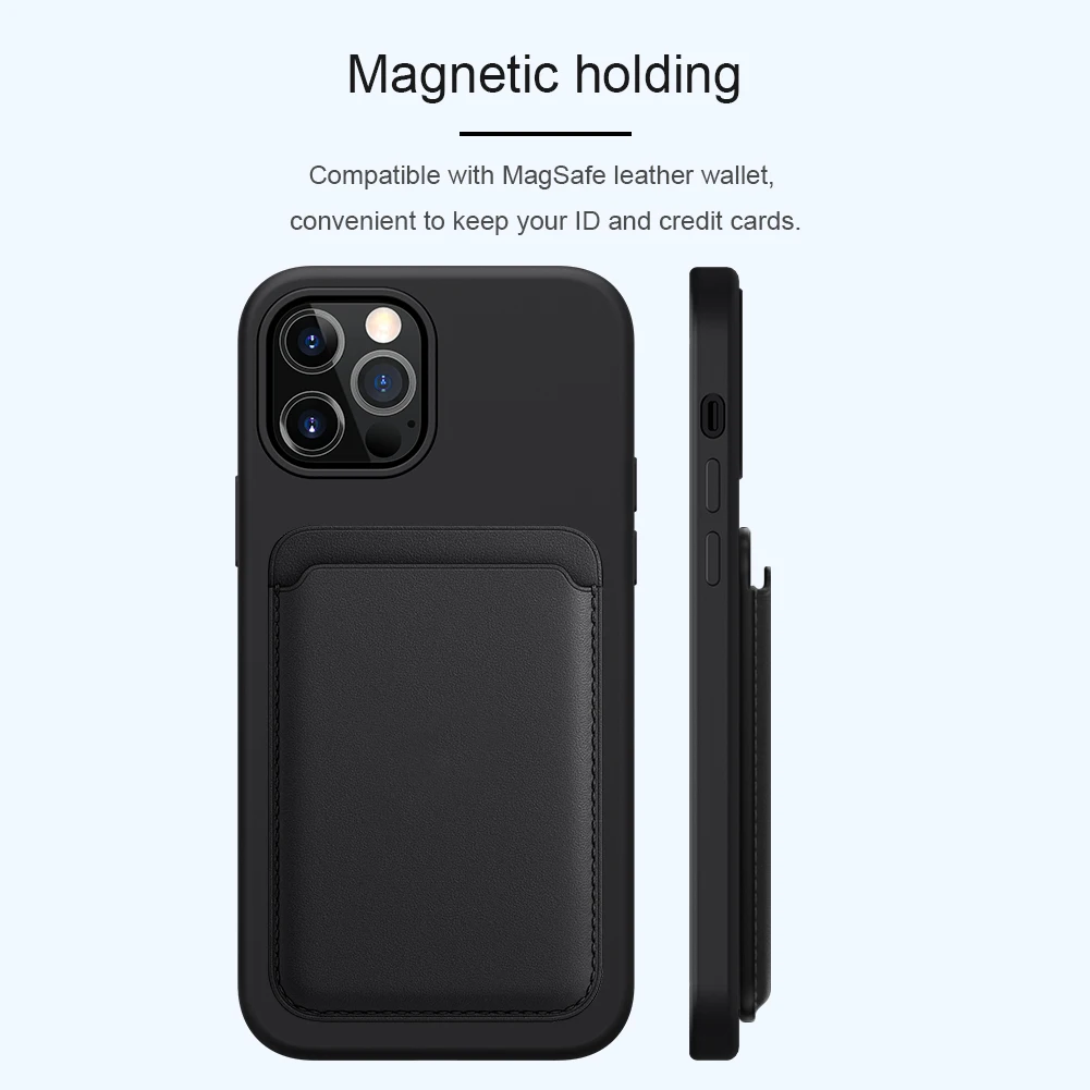 NILLKIN Magnetinės Silikoninės Atveju iPhone, 12 mini/12Pro Max Slim Full Oda Palaiko Belaidžio Įkrovimo Atsparus Įbrėžimams