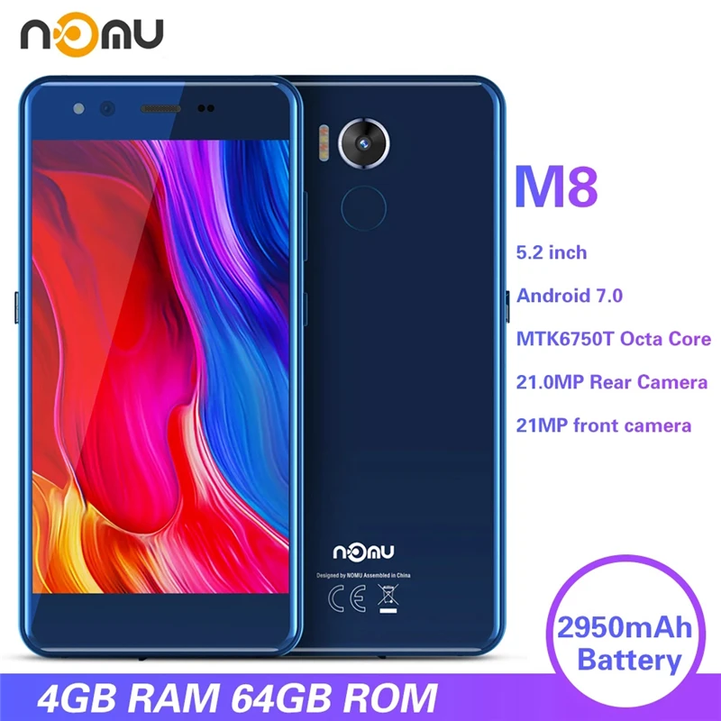 NOMU M8 4G LTE Patikima Išmanųjį telefoną 4GB RAM 64GB ROM Android 7.0 MTK6750T Octa Core Dual 16MP 2950mAh Vandeniui 5.2