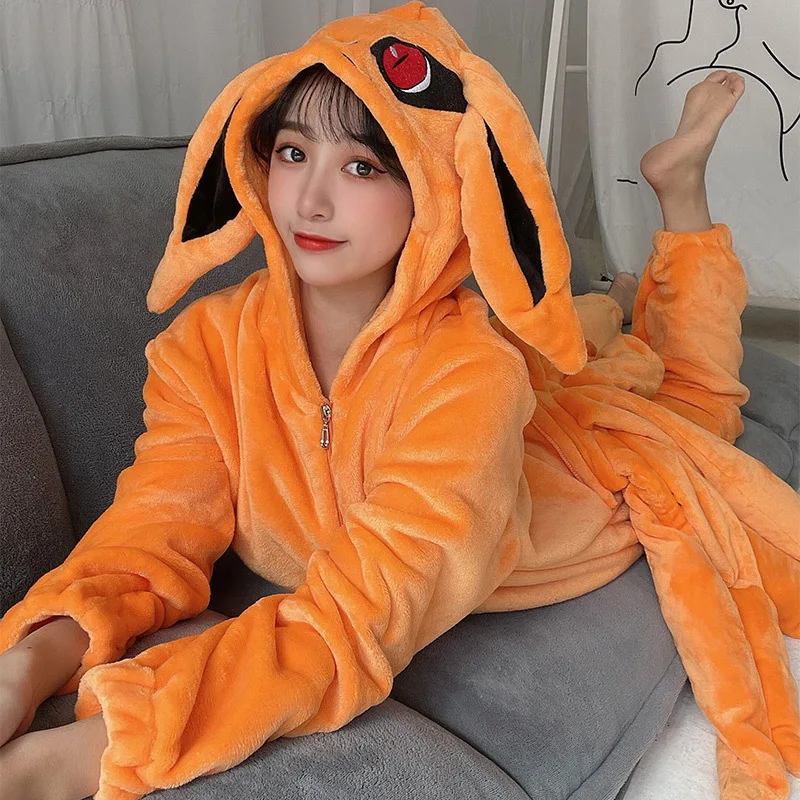 Naruto Pižama Cosplay Kostiumų Anime kyuubi Flanelė Vyrai Moterys Pižamą Sleepwear Pora Namų Drabužių C168M64