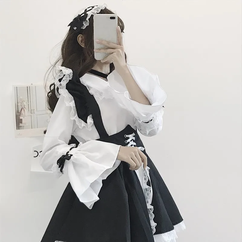 Nauja Juoda ir balta gotikos stiliaus kambarinės kostiumas Lolita dress mielas Japonų kostiumas Westidos de fiesta de naktį šalis suknelė vestidos
