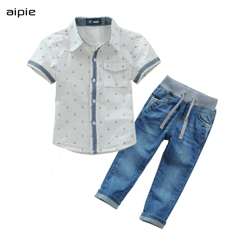 Nauja Pavasario/Vasaros Vaikų Nustato prekės ženklo mados marškiniai+džinsai Berniukui rinkiniai 3-14 Metų vaikai nustatymas