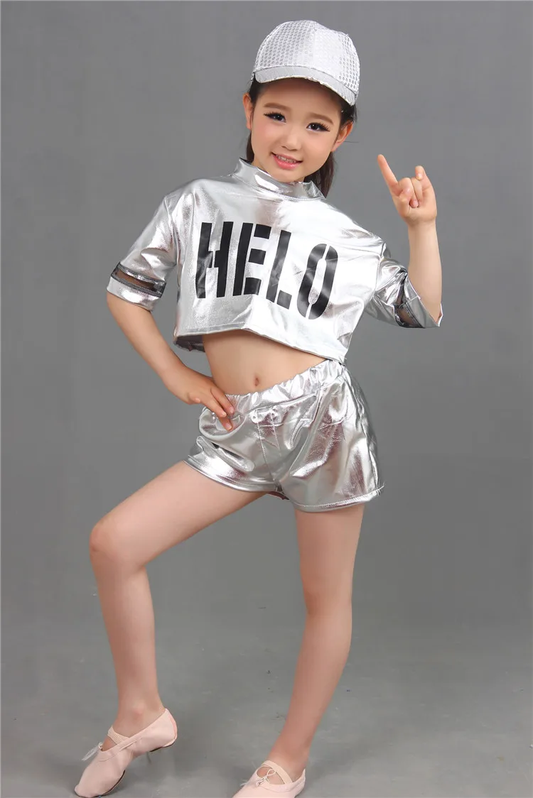 Nauja Vaikų Džiazo Šokis Modernus Cheerleaders Kostiumai Hip-Hop Berniukas Mergaičių Šokių Viršaus Ir Kelnės Blizgančiais Naudingumo Drabužių Rinkinys