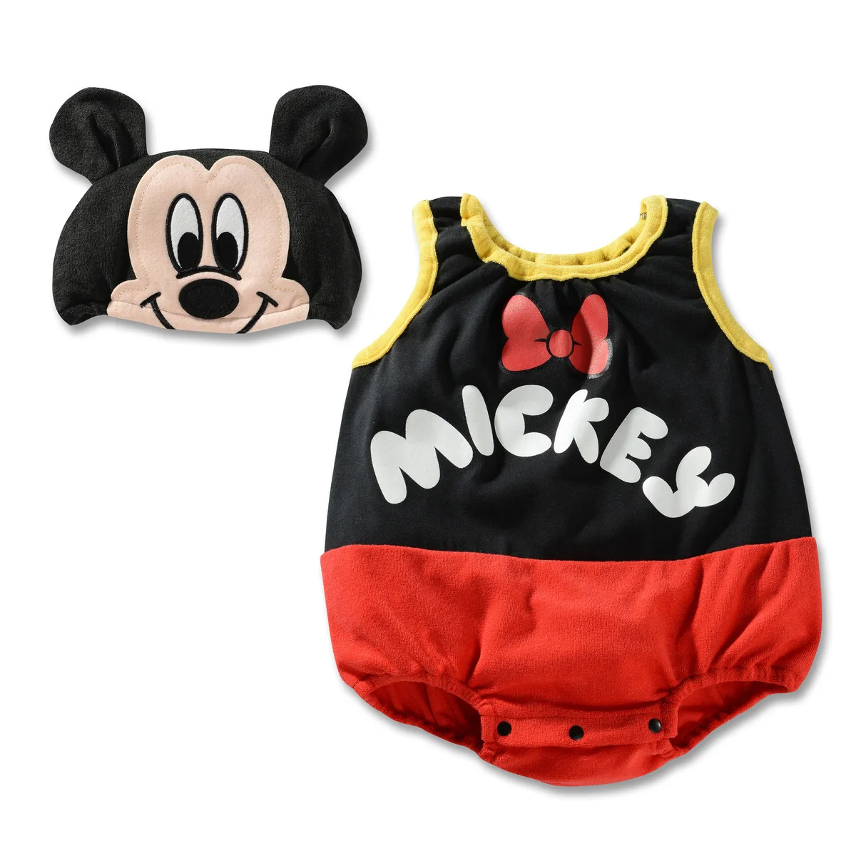 Nauja Vasaros Baby Berniukas ir Mergaitė Romper+Hat 2vnt Nustatyti Naujagimio Animacinių filmų Mickey Minnie Mouse Pūkuotukas Bebe Kūdikių Drabužių Rinkiniai Medvilnės Jumpsuits