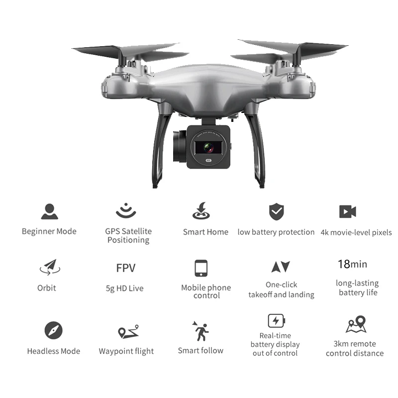 Naujas GPS Drone su Wifi FPV 1080P 4K HD Optinis Srautas 2000 metrų 4-ašis RC Quadcopter Sekite Mane Mini Dron