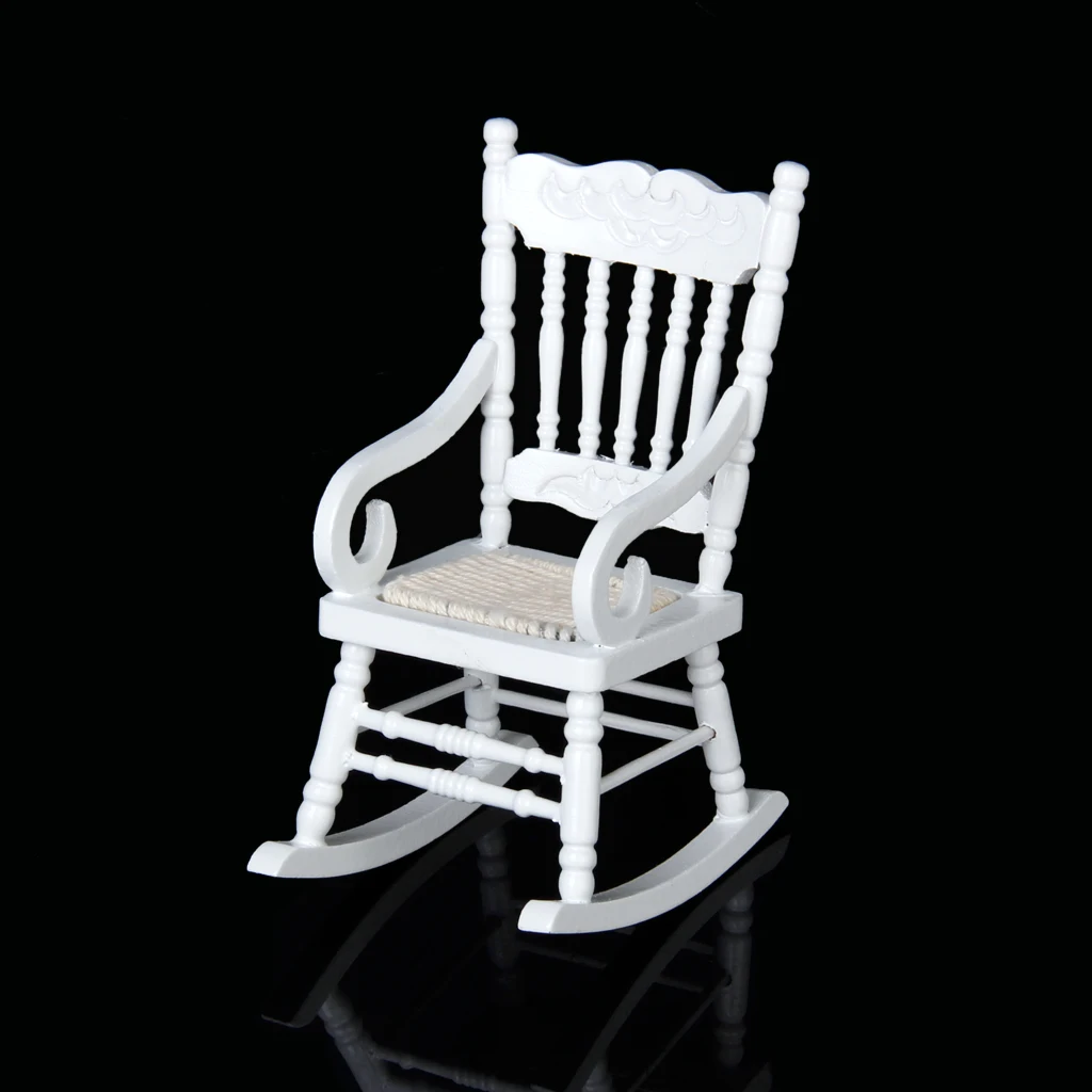 Nauji Karšto 1/12 Miniatiūriniai Lėlių Medinė Supamoji Kėdė Modelio Baltos spalvos Klasikinis Modeliavimas Baldai Vaikams, Žaislai, Vaikų Lėlės Accessor
