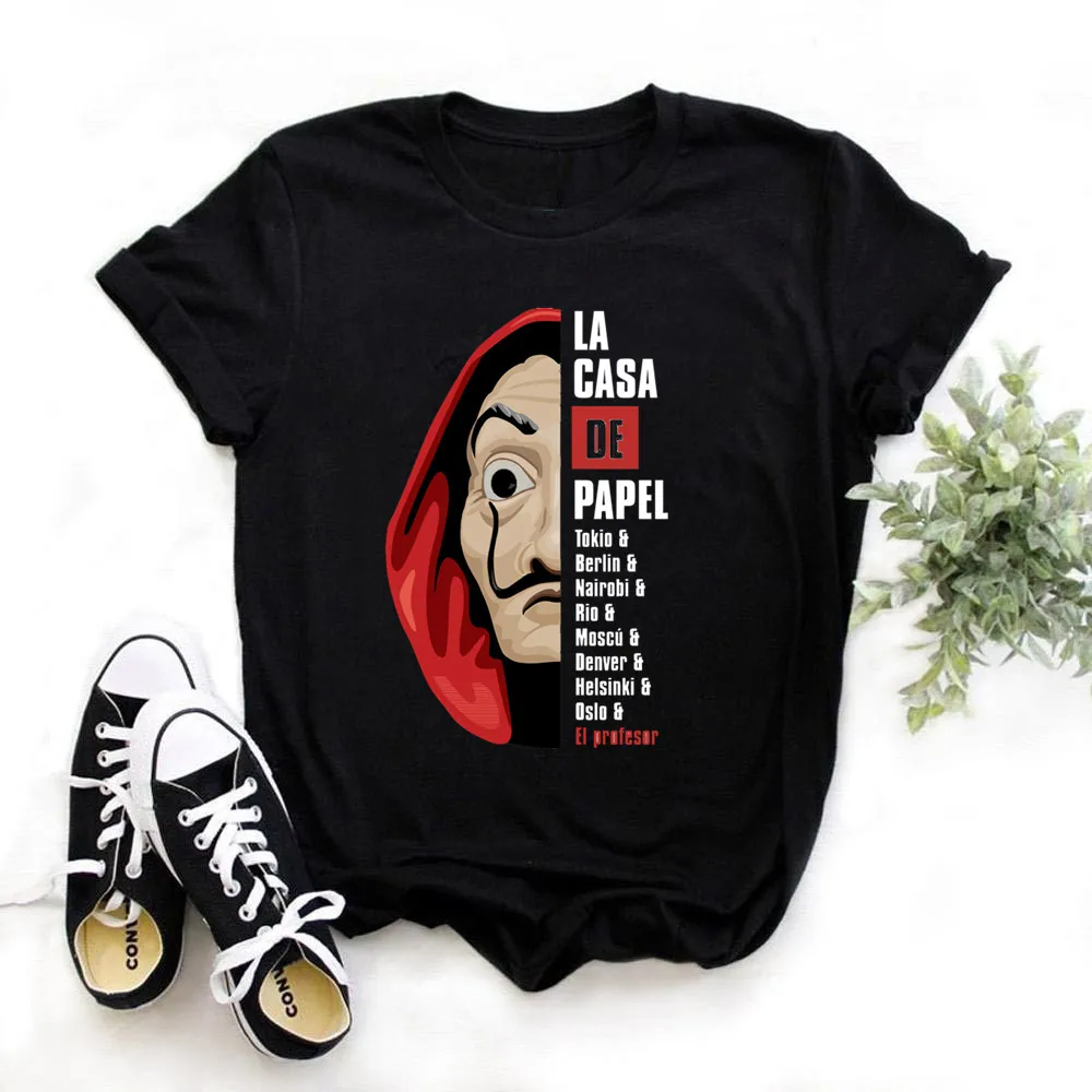 Naujų Pinigų Heist Harajuku T Marškinėliai Moterims La Casa De Papel Hip-Hop marškinėliai Mados Namai Popieriaus Marškinėlius Mados Viršuje, Trišakiai Moteris