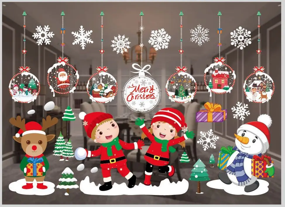Naujųjų metų 2021 Balta Linksmų Kalėdų Sienų Lipdukai Santa Claus Langą, Kambario, Apdailos PVC Vinilo Naujųjų Metų Namų Dekoro Nuimamas