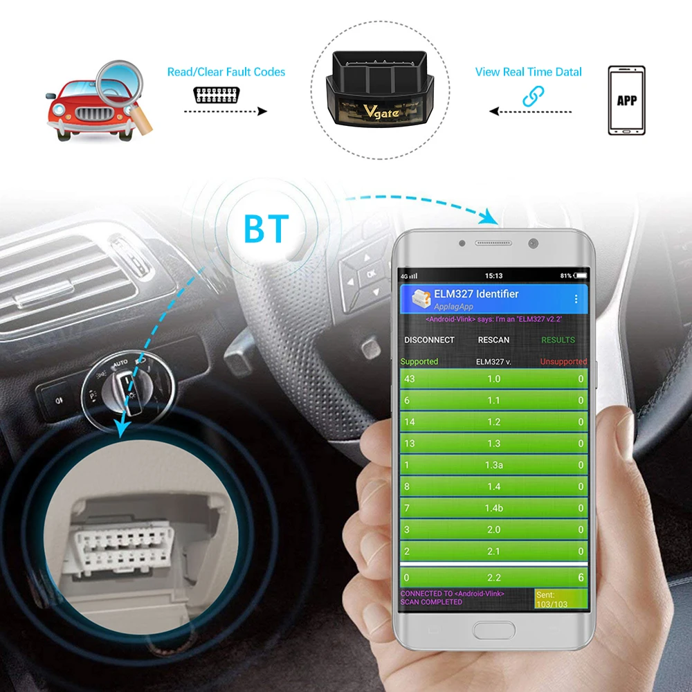 Nemokamas Pristatymas 10vnt Vgate iCar Pro ELM327 Bluetooth 4.0 automobilių diagnostikos wifi OBD2 obd 2 skaitytuvo, elm 327 IOS/Android Auto Įrankis