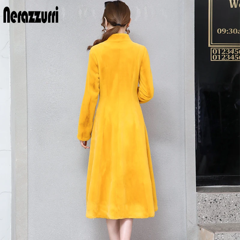 Nerazzurri tinka ir blyksnius dirbtiniais kailių paltai moterims ilgomis rankovėmis geltona pilka netikrą triušio kailio paltas žiemos plius dydžio pūkuotas pūkuotas kailis