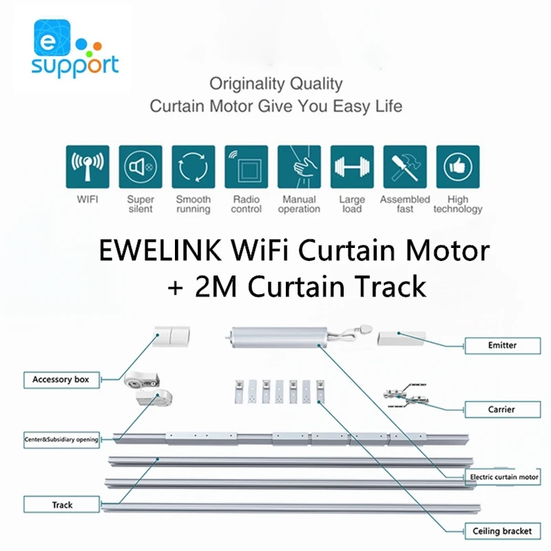 Originalus Ewelink app Kontrolės WiFi Užuolaidų Variklis su 1-2.2 M Užuolaidų Geležinkelių Bėgių Super Silent Smart Home Užuolaidų, Takelių Sistema