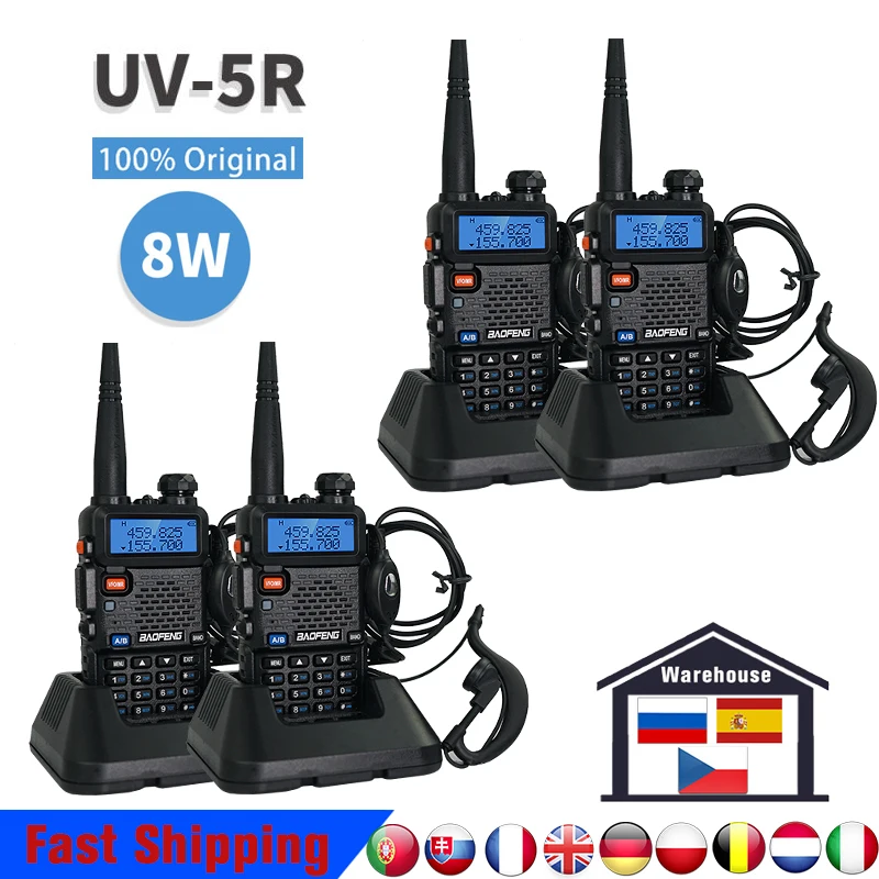 Originalus Nekilnojamojo 8W Baofeng UV 5R Walkie Talkie uv5r dviejų dažnių VHF/UHF136-174Mhz&400-520Mhz 128CH Kumpis Radijo Greitas pristatymas uždelsiama