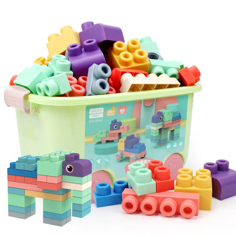 Pakuotėje vaikų Žaislų 3D Minkšti Plastikiniai Pastato Blokus Suderinama Paliesti Ranka Teethers Blokų 