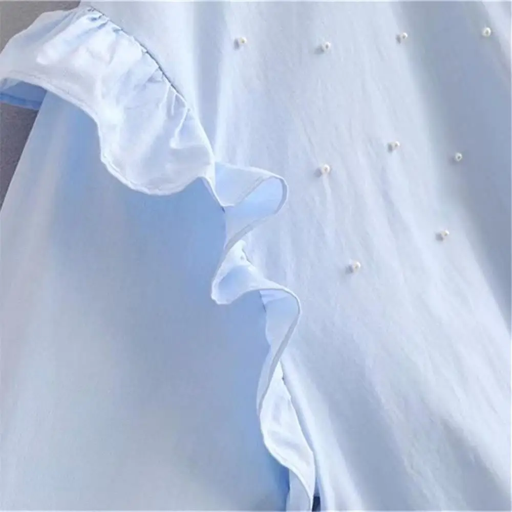Pavasario 2020 moterų nauja, ilgas rankovėmis polo marškinėliai dirbtinių perlų ir laminuotos dekoratyvinis marškinėliai 03564058403