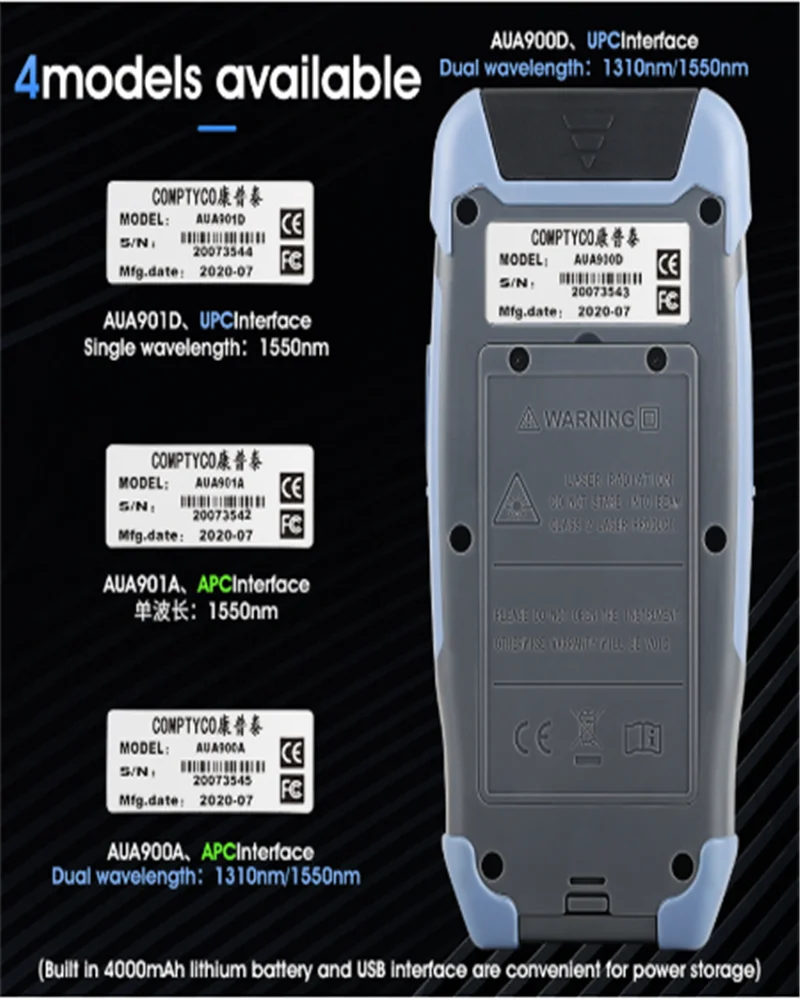 Pro mini OTDR Optinio Pluošto Reflectometer AUA900D su 9 Funkcijų VFL AMINOETANOLIAI OPM Renginio Žemėlapį 24dB už 64km Pluošto Kabelis, Ethernet Testeris