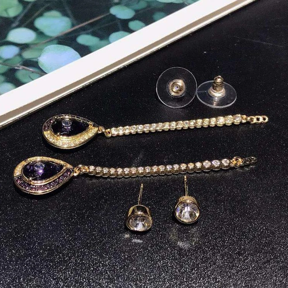 QSJIE Aukštos kokybės SWA Taro širdies Persikų kristalų rinkinys, gražus ir kilnus Auskarai Žavinga mados juvelyrika