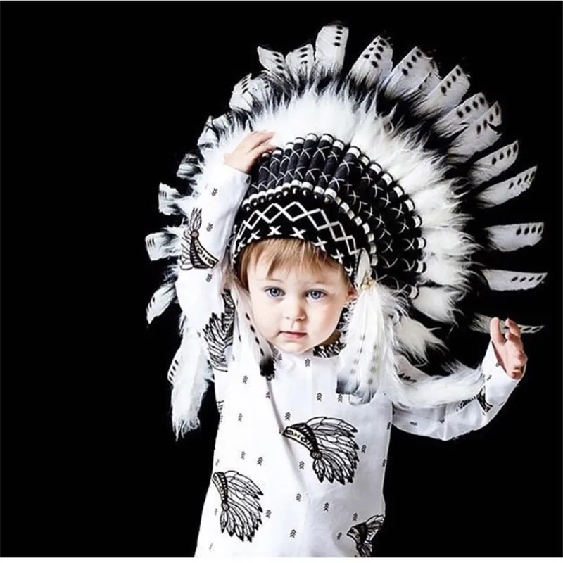 Rankų Darbo 1-8 Metų Berniuko, Mergaites Plunksnų Skrybėlę Vaikų Indijos Chieftain Plunksnų Kepurės Vaikams Juokinga Šalis Skrybėlę