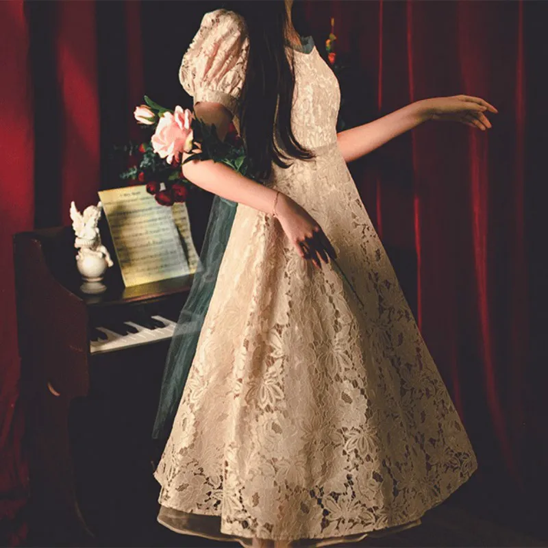 Retro Vintage Suknelė Moterims, Elegantiška Siuvinėjimas Nėrinių Šifono Sluoksniuotos Rankovėmis Suknelė Vasaros Korėjos Japonija Stiliaus Kawaii Prancūzijos Suknelė 2020 M.
