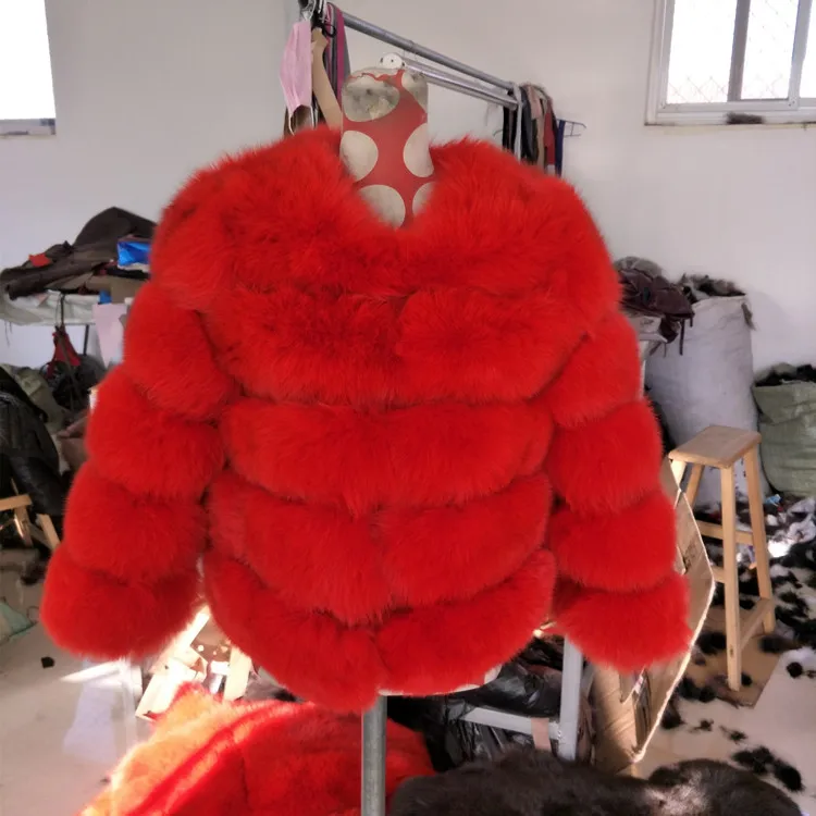 Rf0 Moterų Žiemos Klasikinio Nekilnojamojo Fox Fur Coat 5 Žiedas Juostuotas Natūralus Kailio Striukė