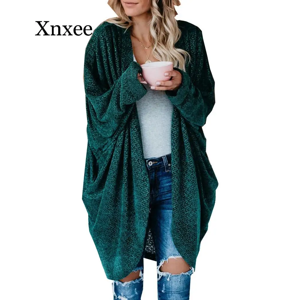 Rudens/Žiemos 2020 Megzti Megztinis Moterų Ilgi susagstomi megztiniai, Paltai Prarasti Didelio Dydžio moteriški Drabužiai Pilkai žalia juoda